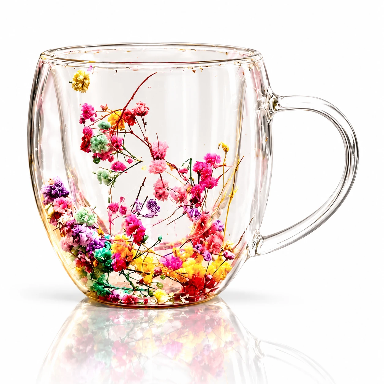 Double Wall Dried Flower Glass Mug - view 2